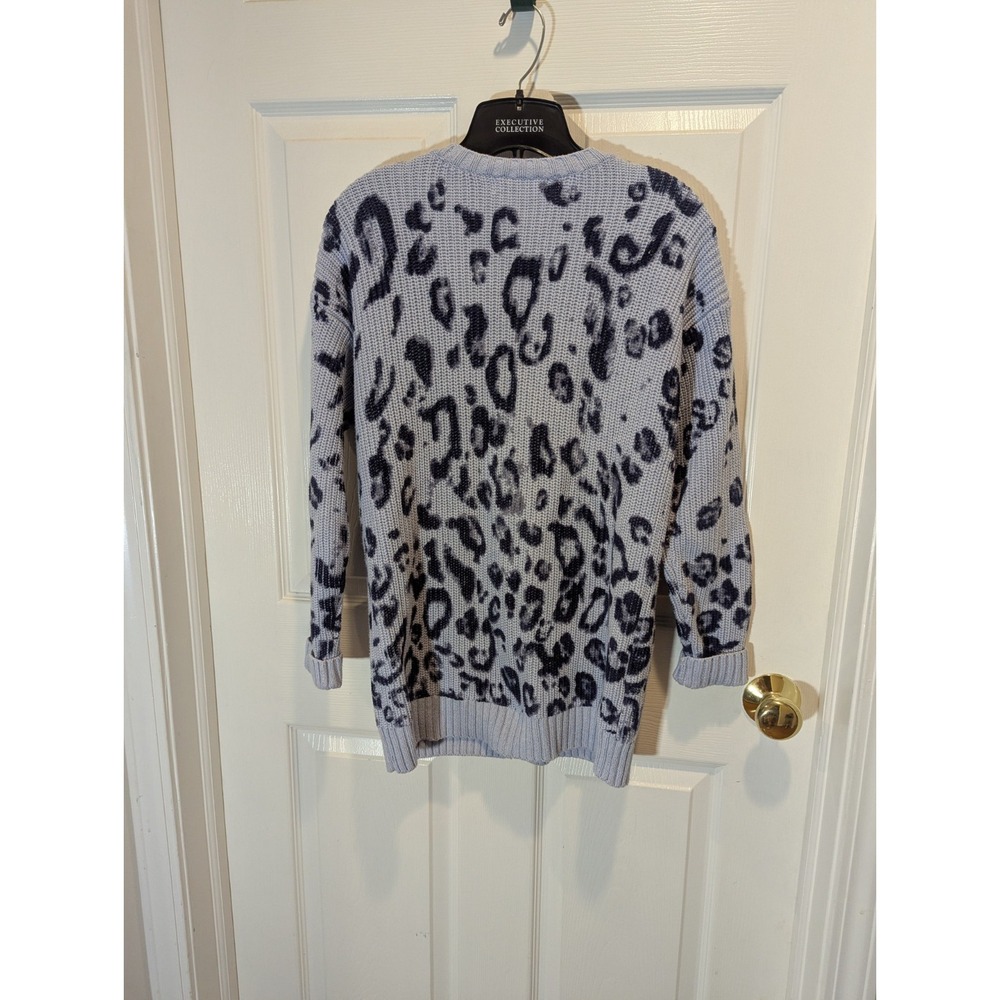 Coastal Preppy Leopard Cardigan 525 America Cotton Chunky Knit Quiet Luxury XS - Picture 7 of 9